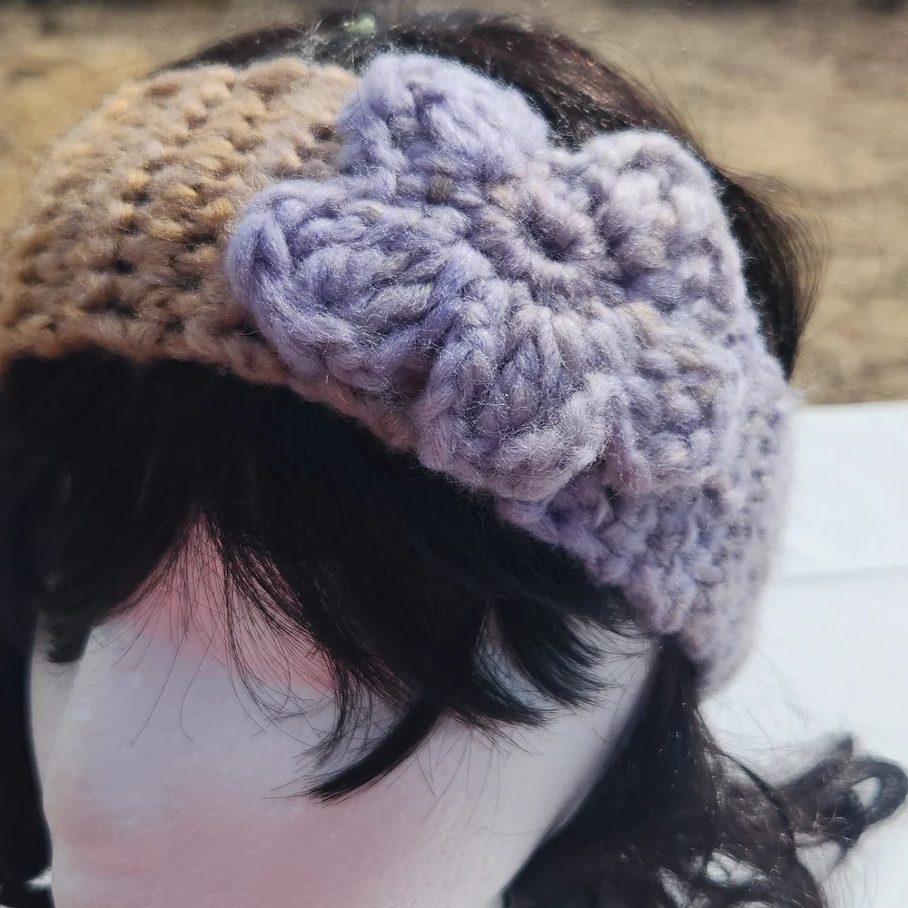 Handmade Crochet Chunky Headband Ear Warmer and Fingerless Gloves Mitts Set